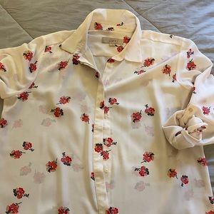 White with roses long sleeve blouse